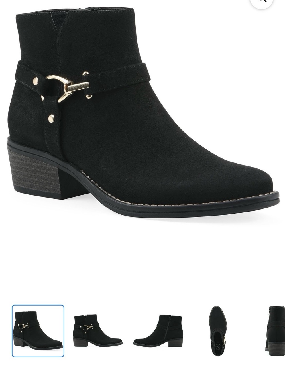 White Mountain Black Suede Ankle Boot with Gold Hardware